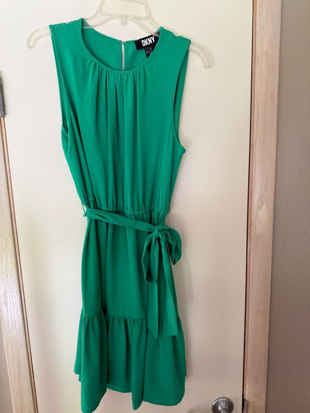 DKNY Sleeveless Emerald Tie-Waist Mini Dress